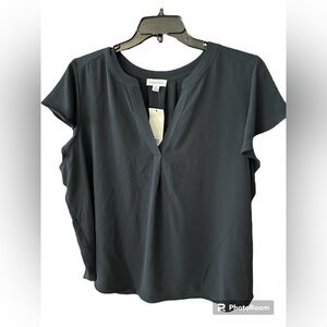 NWT Calvin Klein blouse with short ruffle sleeve, Polyester Spandex, Navy 2X